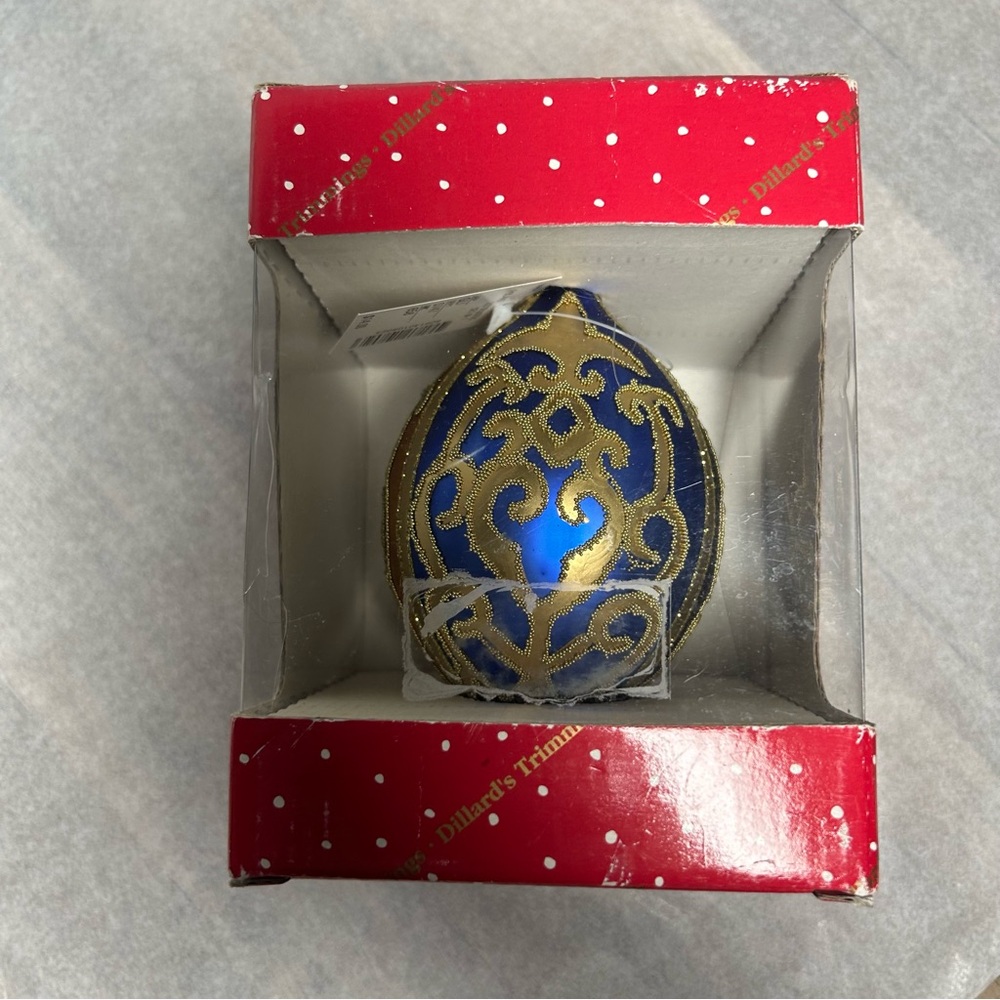 Dillards Vintage Trimmings hand painted fabrege cloisonné egg ornament box & tag